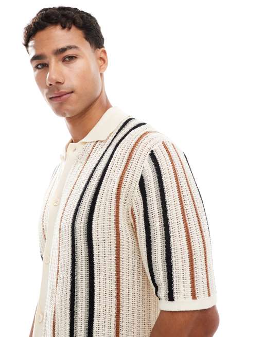 ONLY & SONS knit shirt in cream stripe