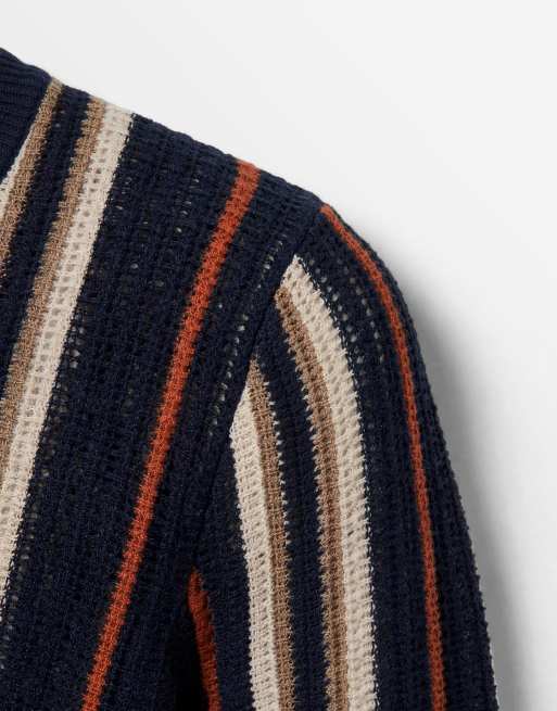 ONLY & SONS knit shirt in navy with orange and cream stripe, 8 of 9
