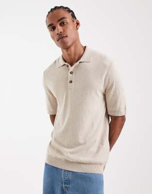 Only & Sons Knit Short Sleeve Polo Shirt In Neutral