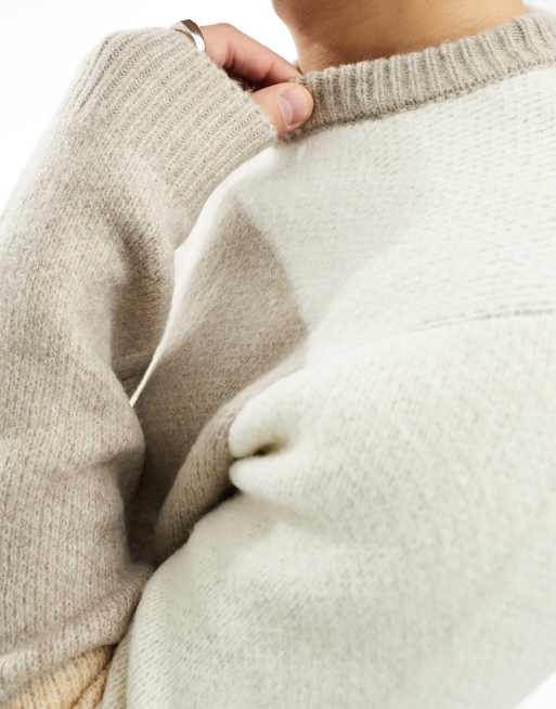 ONLY & SONS knitted crew neck jumper in tonal block patterm, 4 of 4