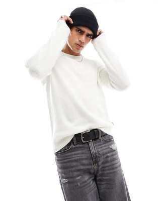 Only & Sons Knitted Crew Neck Sweater In White-neutral