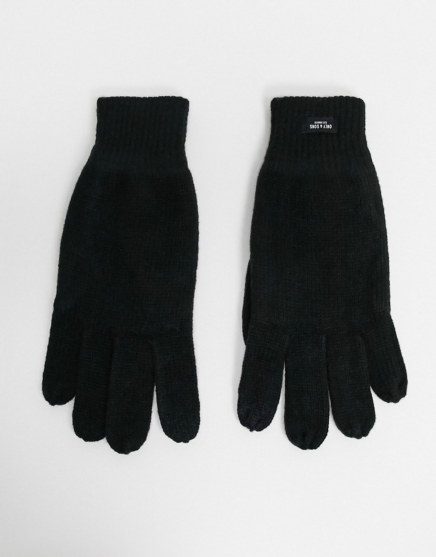 Only & Sons knitted gloves in black