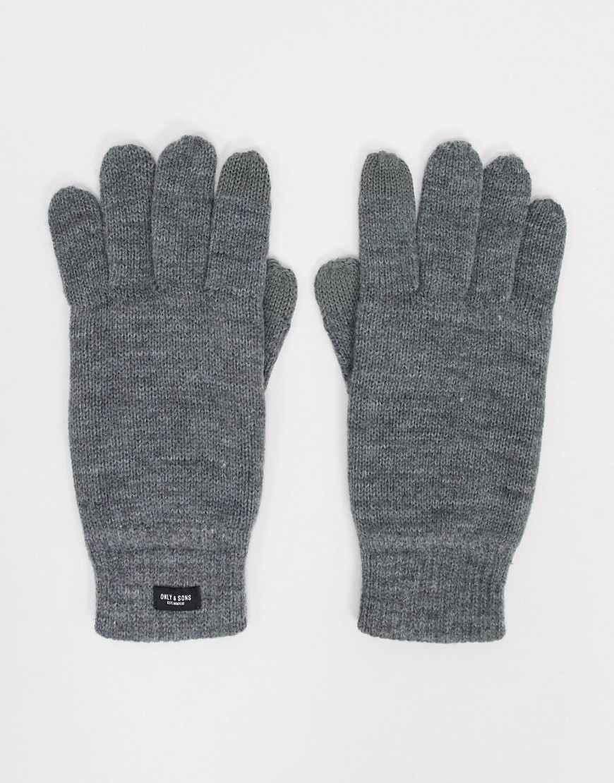 Only & Sons knitted gloves in gray-Grey