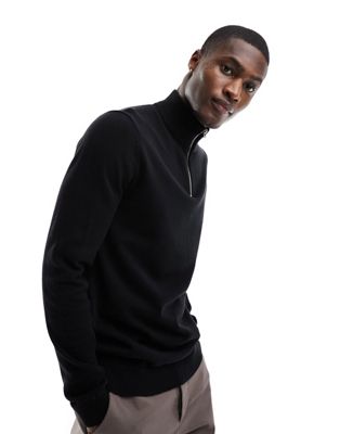 Only & Sons knitted half zip jumper in black