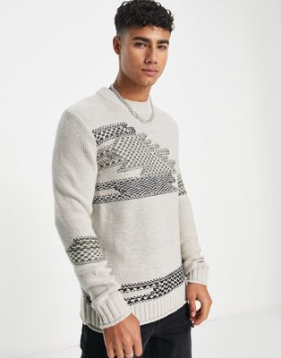 Only & Sons knitted jumper with abstract pattern in beige