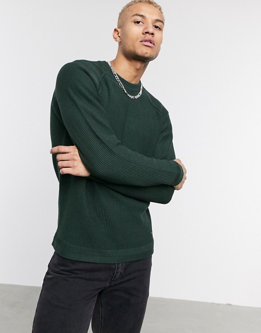 Only & Sons knitted jumper with raglan sleeve in green
