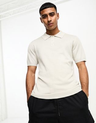 Only & Sons Oversize Textured Revere Polo In White In Neutral