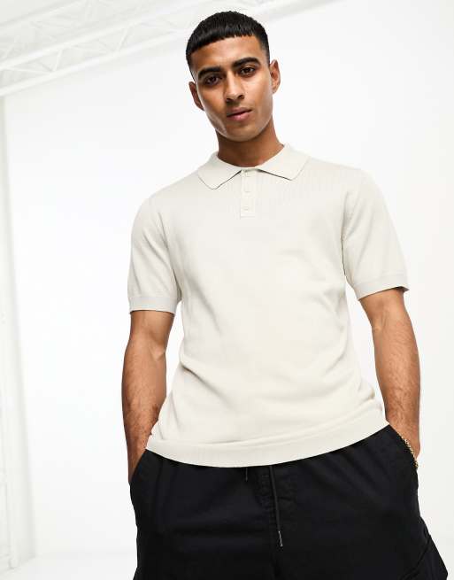 ONLY SONS knitted polo in beige ASOS