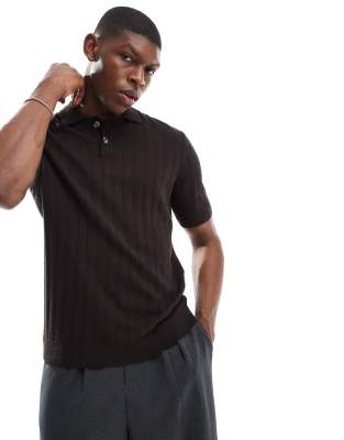 Only & Sons Knitted Polo In Brown