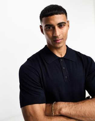 ONLY & SONS knitted polo in navy