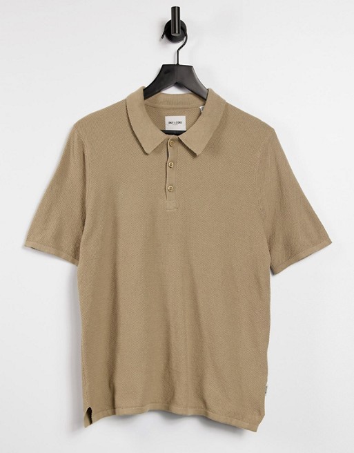 Only & Sons knitted polo in tan
