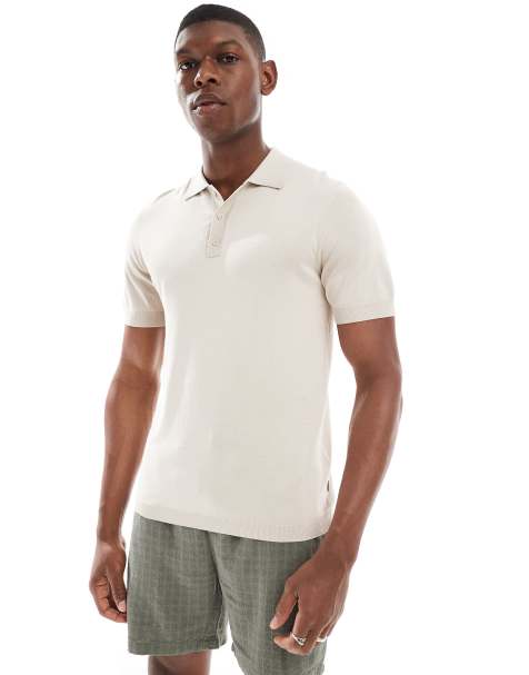 ONLY & SONS knitted polo shirt in ecru - view 1