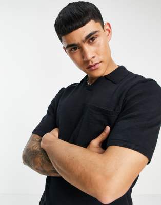 Only \u0026 Sons Knitted Short Sleeve Polo Shirt, Navy