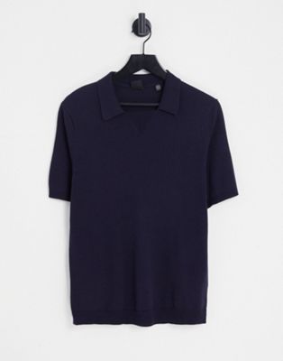 Only & Sons knitted revere polo in navy  - ASOS Price Checker