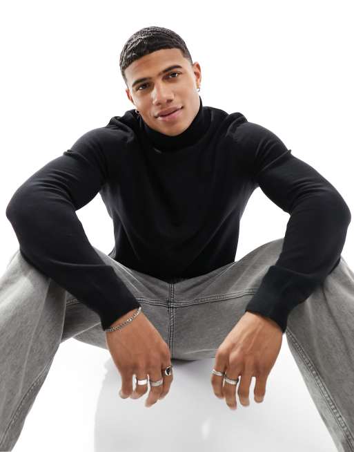 Only & Sons knitted roll neck sweater in black
