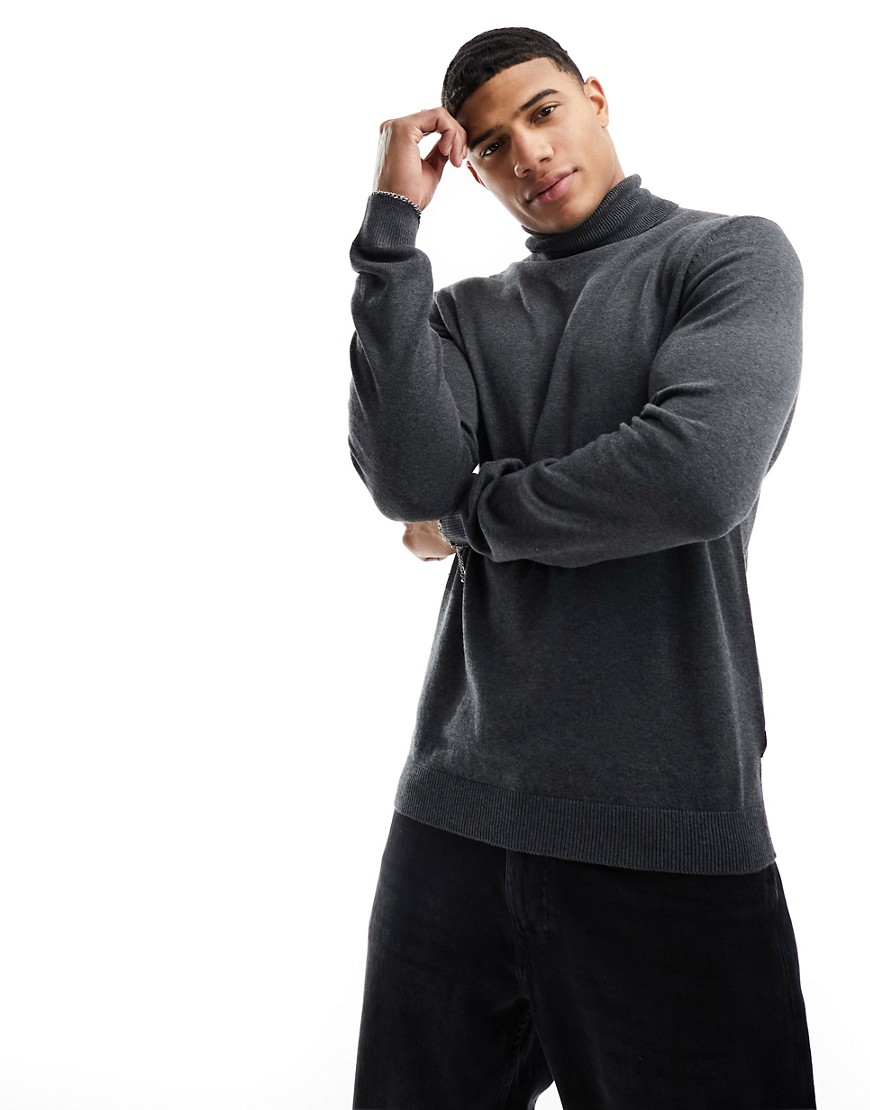 Only & Sons Knitted Roll Neck Sweater In Gray Melange