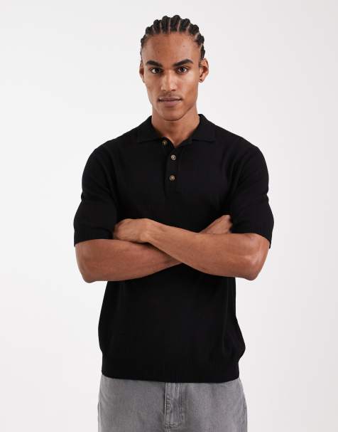 ONLY & SONS knitted short sleeve polo in black - view 1