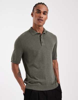 Only & Sons Knitted Short Sleeve Polo In Green