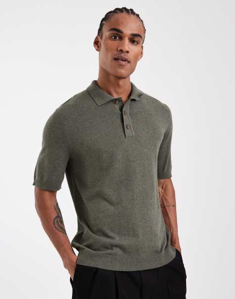 ONLY & SONS knitted short sleeve polo in khaki - view 1