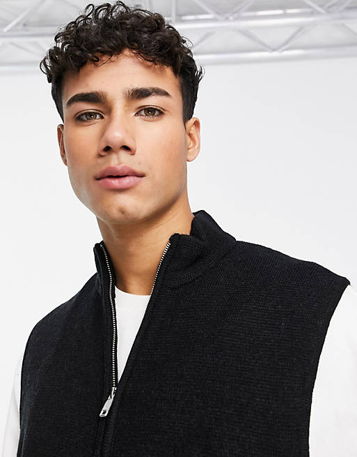 Only & Sons knitted vest with zip in black 