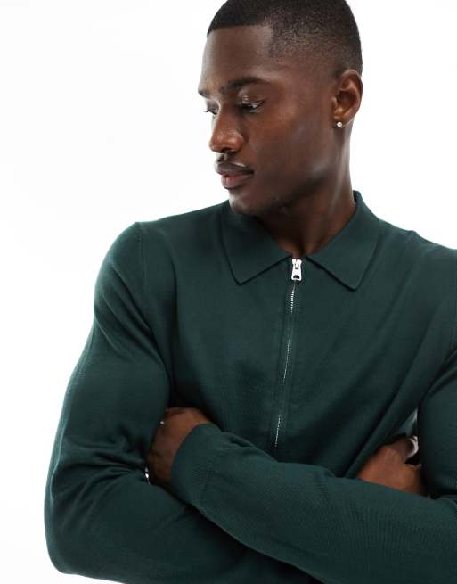 Khaki Green Regular Knitted Long Sleeve Polo Shirt