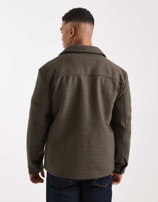 ONLY & SONS - Kort jack van imitatiewol met zakdetail in donker bruin groen, 3 van 5