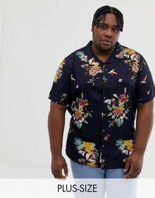 Only & Sons – Kortärmad skjorta med platt krage och heltäckande mönster-Marinblå