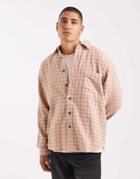 ONLY & SONS loose fit shirt in cream & pumpkin check