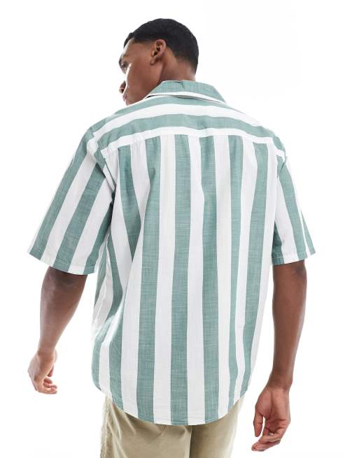 Only & Sons – Koszula oversize z kołnierzykiem kubańskim w zielone paski, 3 z 4