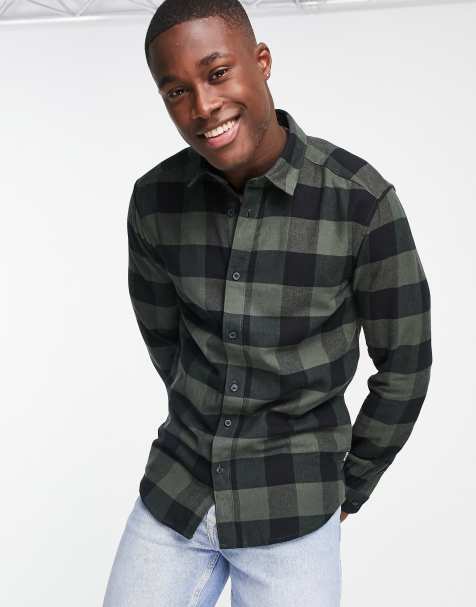 ONLY & SONS buffalo check shirt in khaki and black