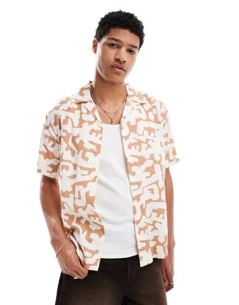 ONLY & SONS revere collar shirt in burnt orange print