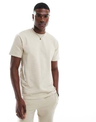 ONLY & SONS – Krämvit, våfflad t-shirt med korta ärmar, del av set - view 1