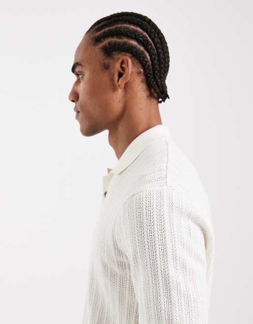 ONLY & SONS – Kremowa koszulka polo z ażurowej dzianiny, 4 z 5