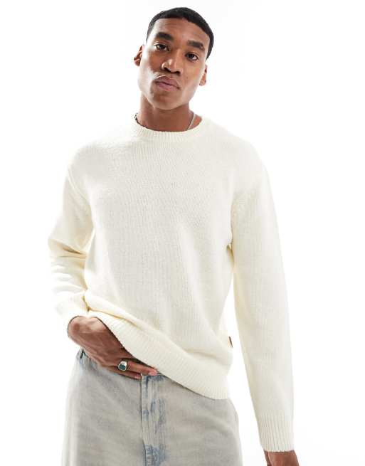 ONLY & SONS – Kremowy teksturowany sweter z okrągłym dekoltem i obniżoną linią ramion