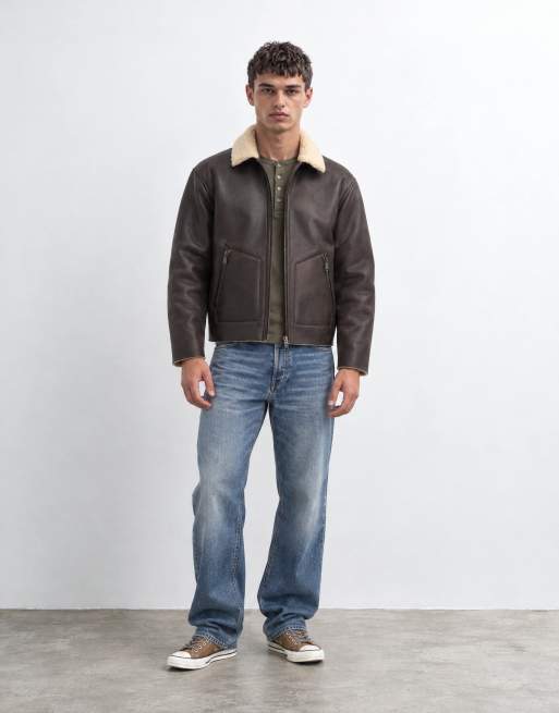 ONLY & SONS kurtka aviator z imitacji skóry z kołnierzem teddy w kolorze czekoladowym, 6 z 9
