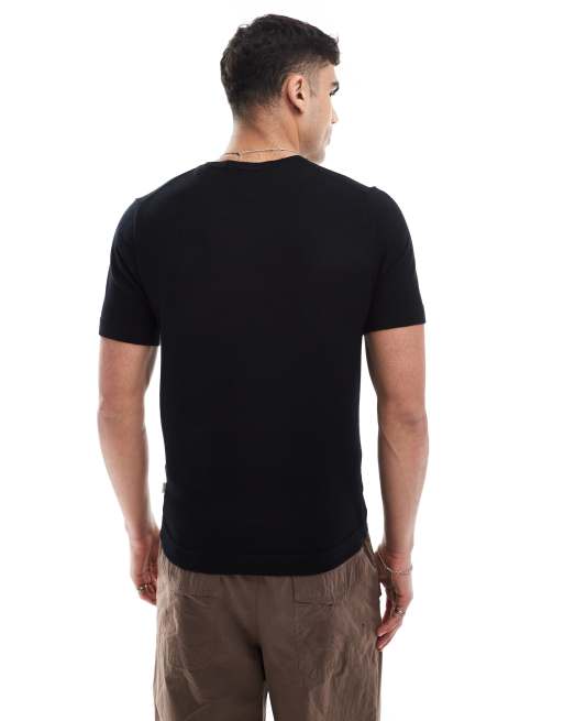ONLY & SONS – Kurzärmliges, gestricktes T-Shirt in Schwarz, 4 von 4