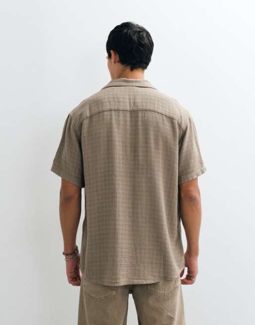 ONLY & SONS – Kurzärmliges Leinenhemd in Taupe mit Struktur, Kombiteil, 3 von 5