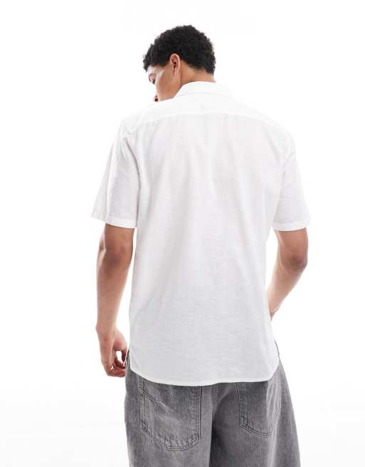 ONLY & SONS – Kurzärmliges Leinenmix-Hemd in Weiß mit regulärer Passform, 4 von 4