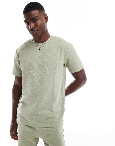 ONLY & SONS – Kurzärmliges T-Shirt in Salbeigrün mit Waffelmuster, Kombiteil - view 1