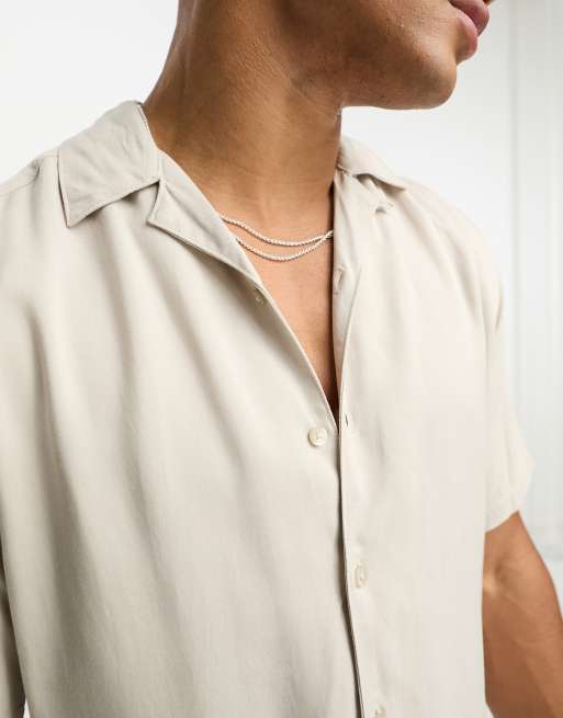 Only & Sons – Kurzärmliges Viskose-Hemd in Beige mit Reverskragen, 3 von 4