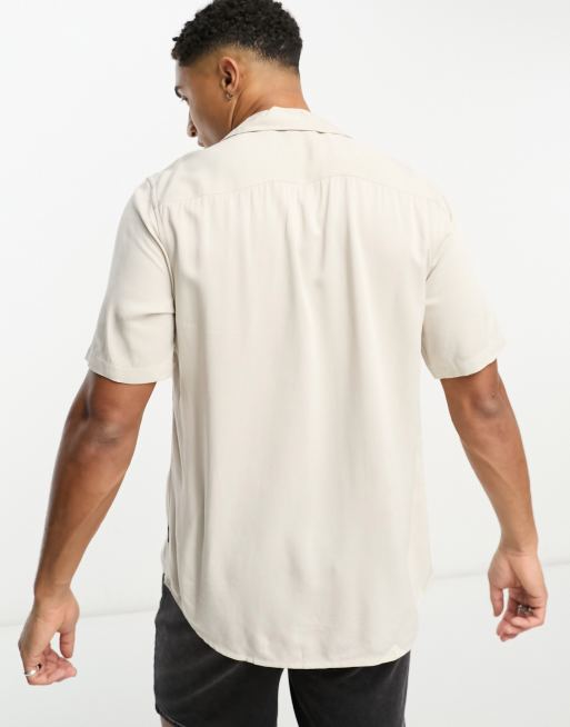 Only & Sons – Kurzärmliges Viskose-Hemd in Beige mit Reverskragen, 4 von 4