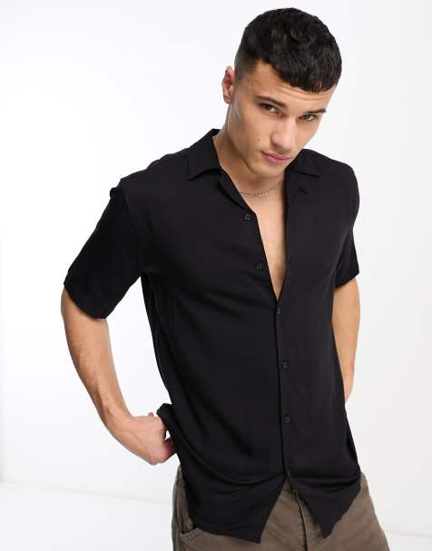 Only & Sons – Kurzärmliges Viskose-Hemd in Schwarz mit Reverskragen - view 1