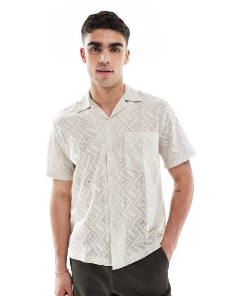 ONLY & SONS lace resort shirt in light beige