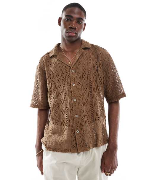 ONLY & SONS lace shirt in brown - view 1