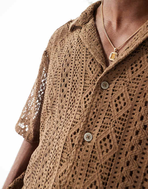 ONLY & SONS lace shirt in brown