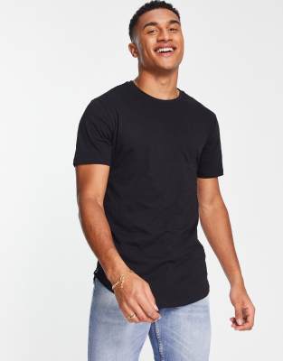 Only & Sons – Lang geschnittenes Shirt mit abgerundetem Saum, in Schwarz - view 1