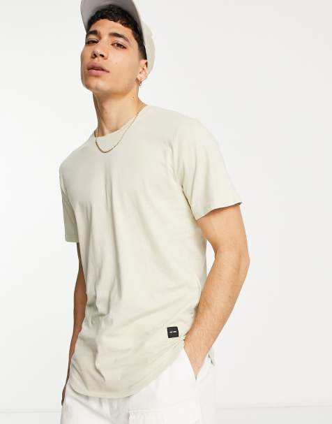 Only & Sons – Lang geschnittenes T-Shirt in Beige mit abgerundetem Saum - view 1