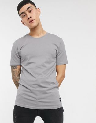 Only & Sons – Lang geschnittenes T-Shirt in Grau mit abgerundetem Saum