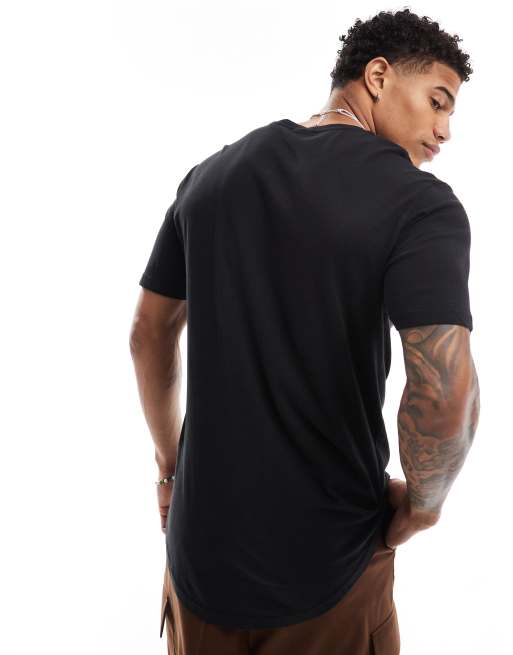 Only & Sons – Lang geschnittenes T-Shirt mit abgerundetem Saum in Schwarz, 4 von 4