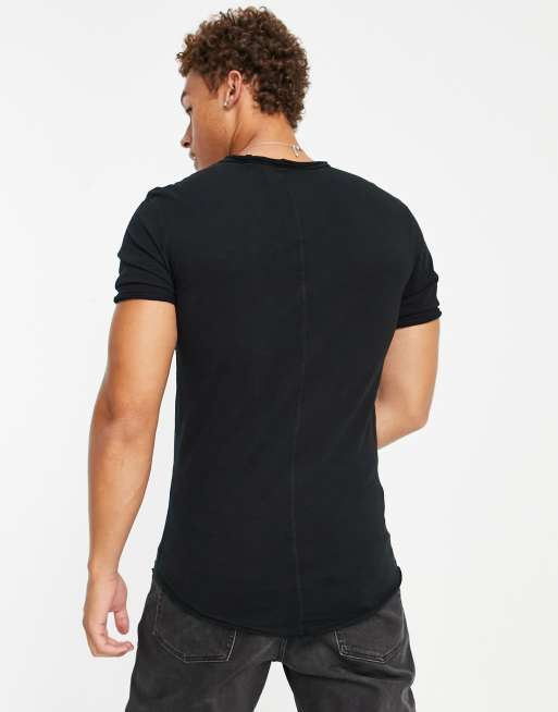Only & Sons - Lang T-shirt met ronde onafgewerkte zoom in zwart, 2 van 4